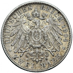 Niemcy, Wirtembergia, Wilhelm II, 2 marki 1904, men. Stuttgart