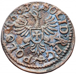 Pologne, Jan Kazimierz, Couronne, shilling en cuivre 1663, m. Ujazdów, T.L. Boratyni