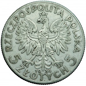 Polen, Zweite Republik, 5 Zloty 1934, Typ Polonia, m. Warschau