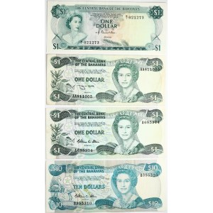 Bahamas 1 & 10 Dollars 1974-1984 Lot of 4 pcs