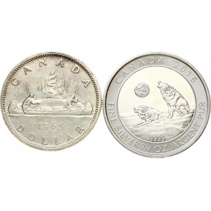 Canada 1 Dollar 1965 & 2 Dollars 2016 Lot of 2 coins
