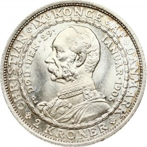 Denmark 2 Kroner 1906 VBP;GJ Death of Christian IX
