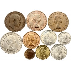 Great Britain 1/3 Farthing - 1/2 Crown 1906-1966 Lot of 10 coins