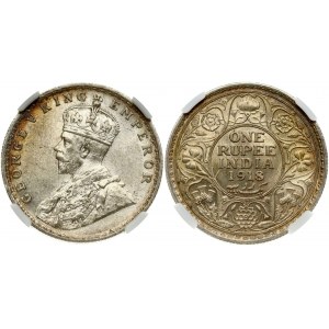 British India 1 Rupee 1918 (B) NGC MS 62