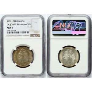 Lithuania 5 Litai 1936 Jonas Basanavicius NGC MS 64