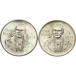 Mexico 100 Pesos 1977 & 1978 Mo Morelos Lot of 2 coins