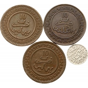Morocco 10 Mazunas & 1/2 Dirham 1902-1903 Lot of 4 coins