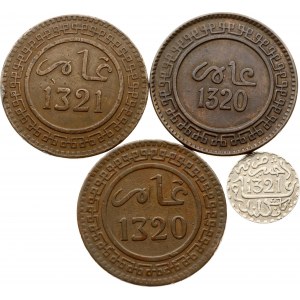 Morocco 10 Mazunas & 1/2 Dirham 1902-1903 Lot of 4 coins