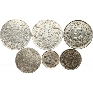 Morocco 5 Dirhams - 500 Francs 1905-1956 Lot of 6 coins