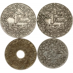 Morocco 25 Centimes - 1 Franc ND (1921-1924) Lot of 4 coins