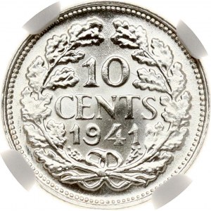 Netherlands 10 Cents 1941 NGC MS 66 TOP POP