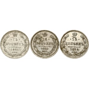 Russia 15 Kopecks 1860-1862 Lot of 3 coins