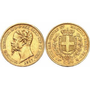 Italian States Sardinia 20 Lire 1857 B