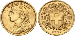 Switzerland 20 Francs 1911 B