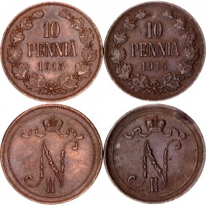 Russia - Finland 2 x 10 Pennia 1915 - 1916