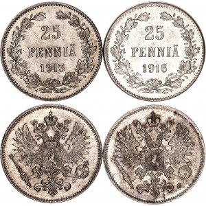 Russia - Finland 2 x 25 Pennia 1913 - 1916 S