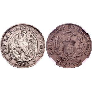 Chile 20 Centavos 1892 So NGC XF