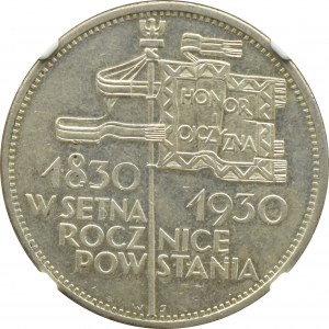 Poľsko, II RP, 5 zlotých 1930, zástava, Varšava, NGC MS61