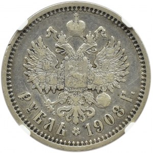 Rusko, Mikuláš II, rubľ 1908 EB, Petrohrad, NGC VF