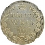 Rusko, Mikuláš I., rubľ 1853 СПБ НI, Petrohrad, NGC UNC