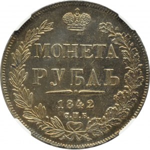 Rosja, Mikołaj I, rubel 1842(1) СПБ АЧ, Petersburg, NGC AU58