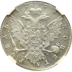 Rusko, Katarína II, 1 rubeľ 1763 СПБ TI HK, Petrohrad, NGC UNC