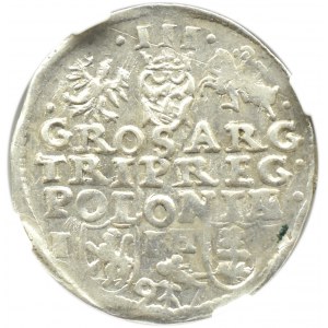 Žigmund III Vaza, trojak 1597, Poznaň, odroda s vetvičkou, NGC AU58