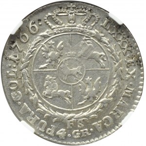 Stanisław A. Poniatowski, 4 grosze srebrne (złotówka) 1766 FS, Warszawa, NGC AU