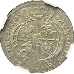 August III Sas, ort (18 groszy) 1755 E.C. szerokie popiersie, Lipsk, NGC MS63