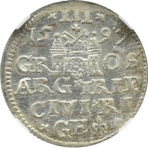 Zygmunt III Waza, trojak 1597, Ryga, NGC MS63