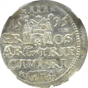 Zygmunt III Waza, trojak 1595, Ryga, NGC MS63