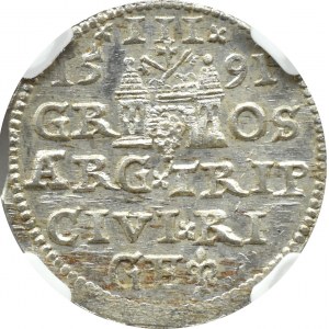Zygmunt III Waza, trojak 1591, Ryga, NGC MS63