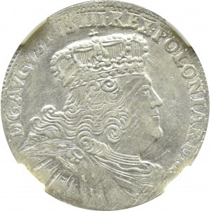 August III Sas, ort (18 groszy) 1754 E.C., Lipsk, duże popiersie, NGC MS63