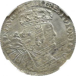 August III Sas, ort (18 grošov) 1753 E.C., Lipsko, NGC MS63