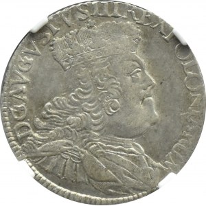 August III Sas, ort (18 groszy) 1756 E.C., Lipsk, otwarta szóstka, NGC MS62