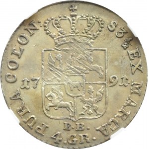 Stanisław A. Poniatowski, 4 grosze srebrne (złotówka) 1791 E.B., Warszawa, NGC MS62