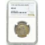 Stanisław A. Poniatowski, 4 grosze srebrne (złotówka) 1791 E.B., Warszawa, NGC MS62