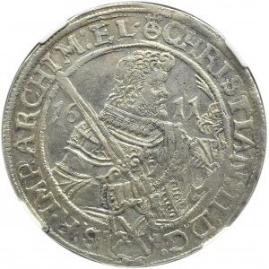 Niemcy, Saksonia, Krystian II, Jan Jerzy I i August, talar 1611 HR, Drezno, NGC AU