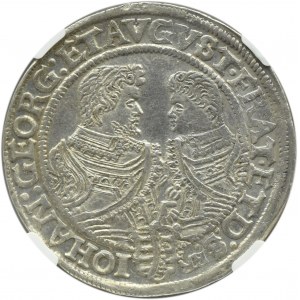 Nemecko, Sasko, Kristian II, Ján Juraj I. a August, 1611 HR thaler, Drážďany, NGC AU