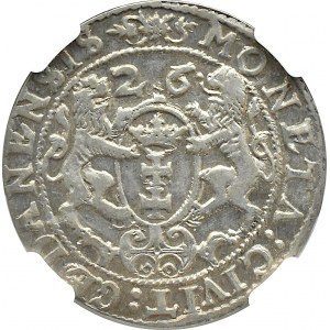 Zygmunt III Waza, ort 1626 (5), Gdańsk, przebitka daty, NGC AU58