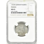 Śląsk, Fryderyk II Wielki, szóstak 1757 B, Wrocław, NGC MS63!