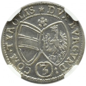 Rakúsko, Tirolsko, Ferdinand Karol, 3 krajcary 1645, Hall, NGC AU