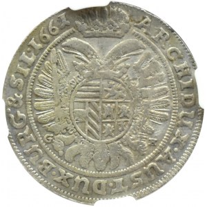 Śląsk, Leopold I, 15 krajcarów 1661 GH, Wrocław, NGC AU