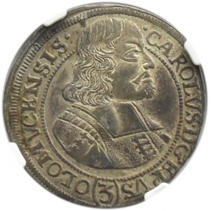 Rakúsko, Karol II. z Lichtenštajnska, 3 krajcary 1670, Olomouc, NGC AU58