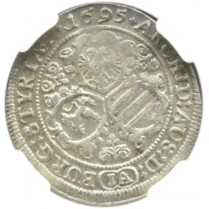 Rakúsko, Leopold I., 3 krajcary 1695 IA, Graz, NGC AU58