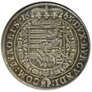 Rakúsko, Tirolsko, Žigmund František Habsburský, thaler 1665, Hall, NGC AU55