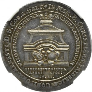 Niemcy, Ks. Saksonia-Coburg-Saalfeld, Chrystian Ernest i Franciszek Jonasz, 2 Dukaty 1743, odbitka w srebrze Saalfeld, NGC MS61