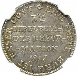 Niemcy, Wolne Miasto Frankfurt, 2 Dukaty 1817, odbitka w srebrze, 300 Lat Reformacji, NGC MS62