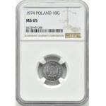 Poľsko, PRL, 10 groszy 1974, Varšava, NGC MS65