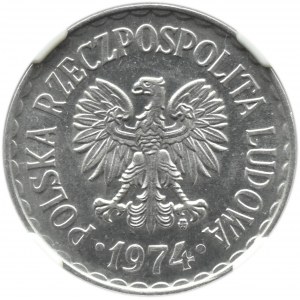 Poľsko, PRL, 1 zlotý 1974 so značkou mincovne, Varšava, NGC MS63